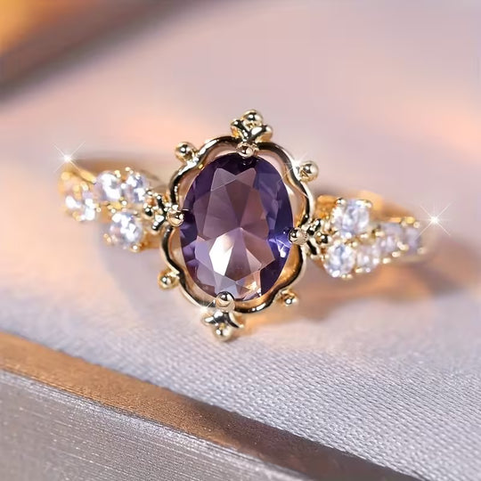 Gold Amethyst Princess Ring