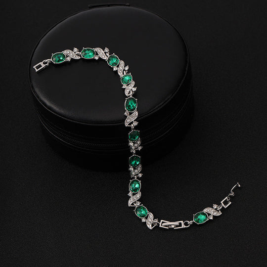 Silver Emerald Vintage Link Bracelet