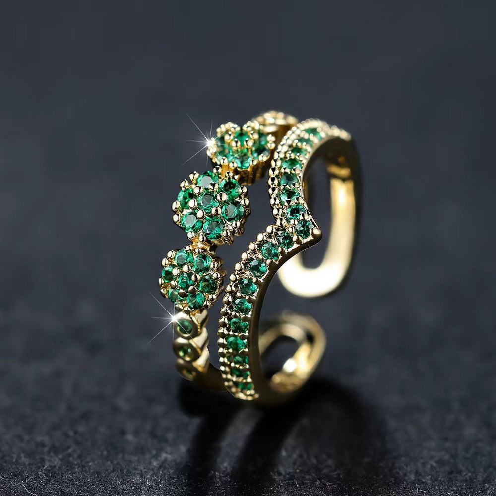 Gold Emerald Cluster Ring