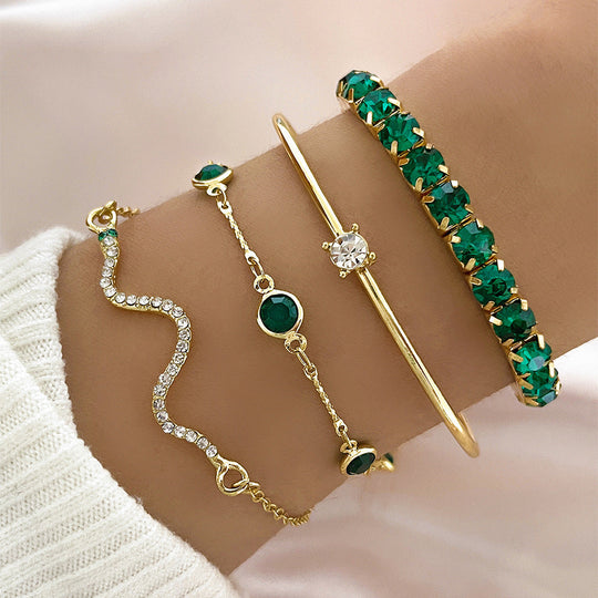 Gold Emerald Bracelet Set
